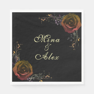 Modern Dark Autumn Rose Goth Wedding  Napkin