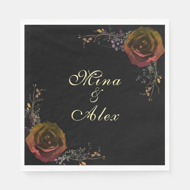 Modern Dark Autumn Rose Goth Wedding  Napkin (Front)