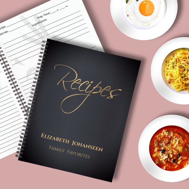 Modern Dark Blue and Gold Family Favourite Recipes Notebook (Creator Uploaded)