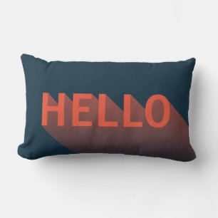 Modern Dark Blue and Orange Hello Typography Lumbar Cushion