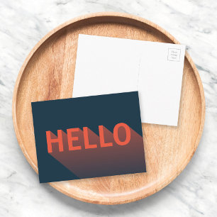 Modern Dark Blue and Orange Hello Typography Postcard