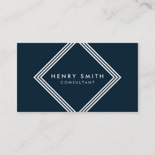 Modern Dark Blue and White Borders Geometric Business Card