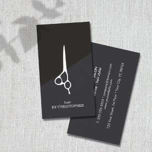 Modern Dark Blue Black White Scissor Hair Stylist Business Card