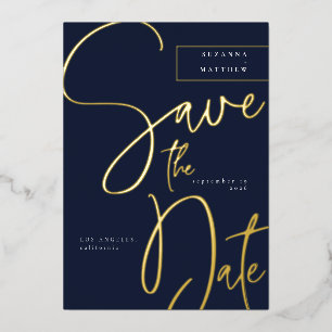 Modern Dark Blue Calligraphy Save the Date