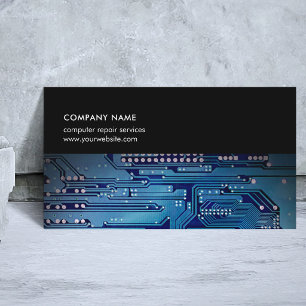 Modern Dark Blue Circuit Board Computer Consultant Business Card