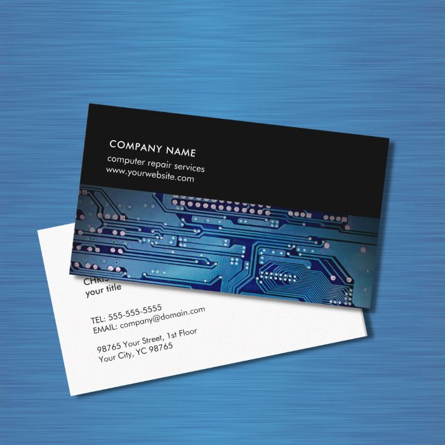 Modern Dark Blue Circuit Board Computer Consultant Business Card (Creator Uploaded)
