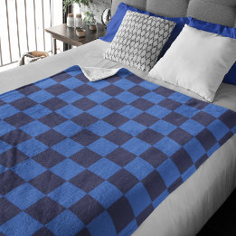 Modern Dark Blue Croatian Chequered Pattern Fleece Blanket