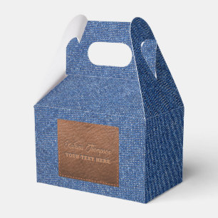 Modern Dark Blue Denim Jeans Texture Leather Patch Favour Box