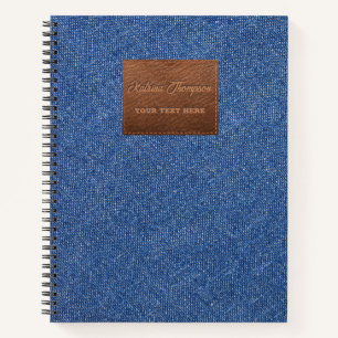 Modern Dark Blue Denim Jeans Texture Leather Patch Notebook