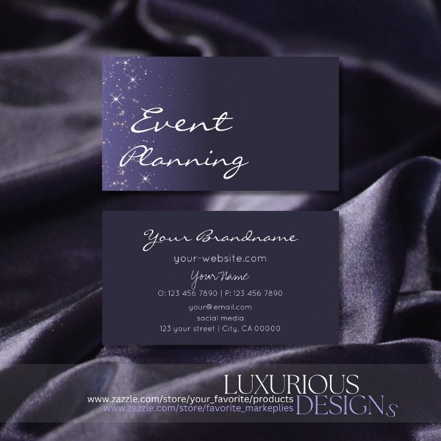 Modern Dark Blue Glitter Stars Professional Simple Business Card (Creator Uploaded)