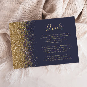 Modern Dark Blue Gold Glitter Edge Wedding Details Enclosure Card