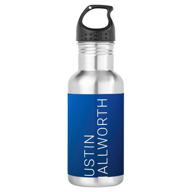 Modern Dark Blue Gradient & Minimal Editable Text 710 Ml Water Bottle (Front)