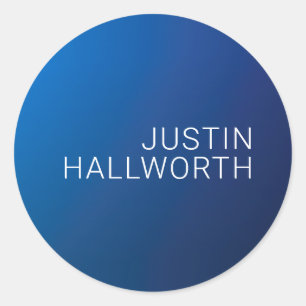 Modern Dark Blue Gradient & Minimal Editable Text Classic Round Sticker
