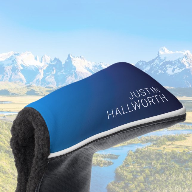 Modern Dark Blue Gradient & Minimal Editable Text Golf Head Cover (Creator Uploaded)
