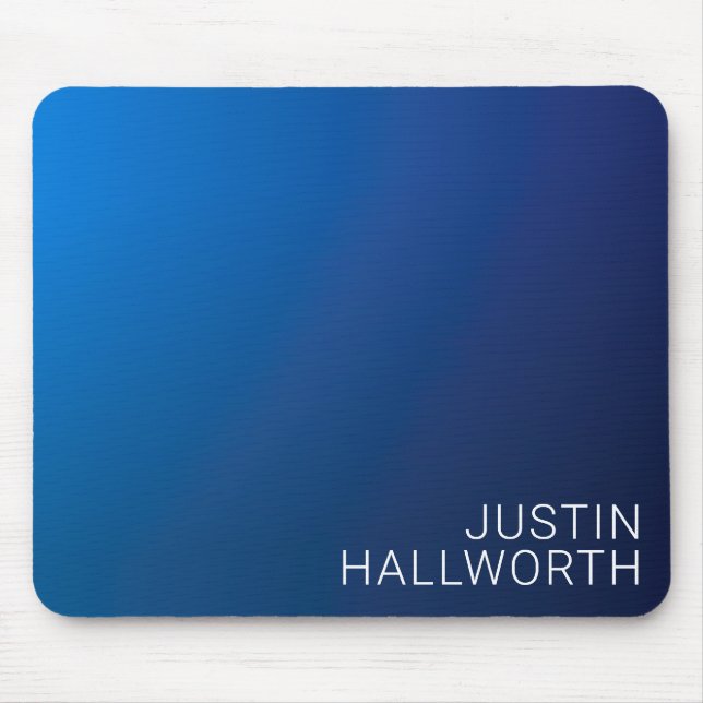 Modern Dark Blue Gradient & Minimal Editable Text Mouse Mat (Front)