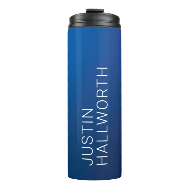 Modern Dark Blue Gradient & Minimal Editable Text Thermal Tumbler (Front)