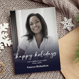 Modern Dark Blue Gradient Photo Notary Christmas  Holiday Card