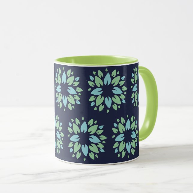 Modern Dark Blue Green Floral Pattern Mug (Front Right)