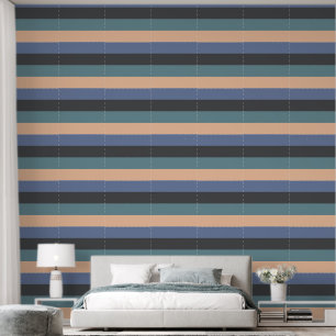 Modern Dark Blue Grey Peach Horizontal Stripes Wallpaper