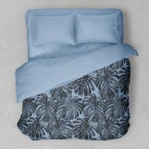 Modern Dark Blue Grey Tropical Leaves