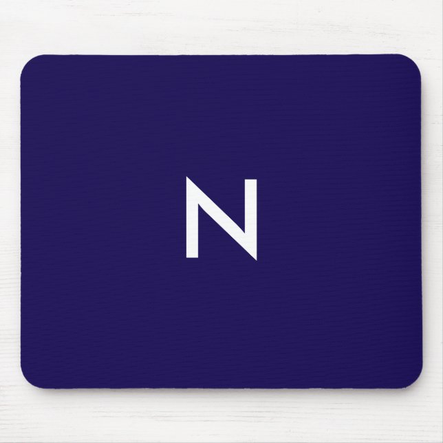 Modern Dark Blue Minimalist Monogram Initial Mouse Mat (Front)