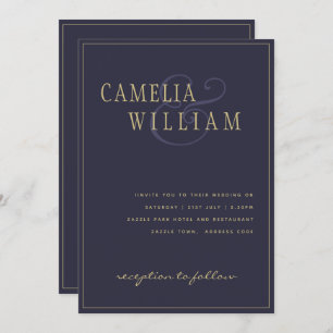 Modern Dark Blue Purple Wedding Invitation