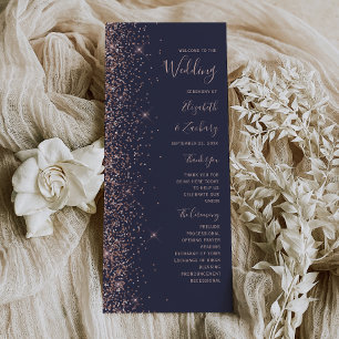 Modern Dark Blue Rose Gold Glitter Wedding