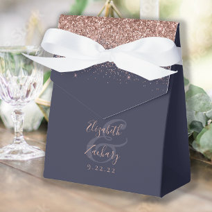 Modern Dark Blue Rose Gold Glitter Wedding Favour Box