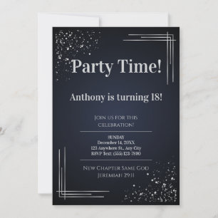 Modern Dark Blue & Silver 18th Birthday Invitation