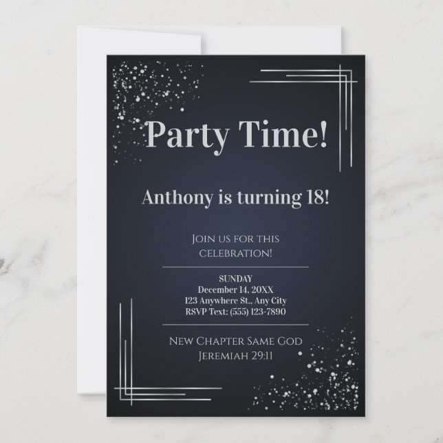 Modern Dark Blue & Silver 18th Birthday Invitation (Front)