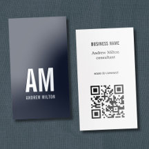 Modern Dark Blue Silver Foil Bold Monogram QR Code