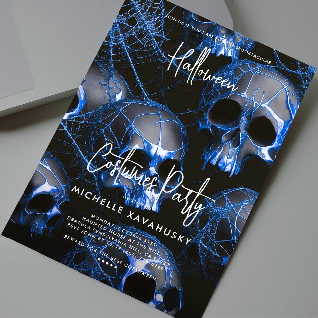 Modern Dark Blue Skull Gothic Halloween Party Invitation (Modern Dark Blue Skull Gothic Halloween Party Invitation
)