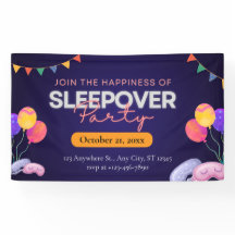 Modern Dark Blue Sleepover Party with Illustration