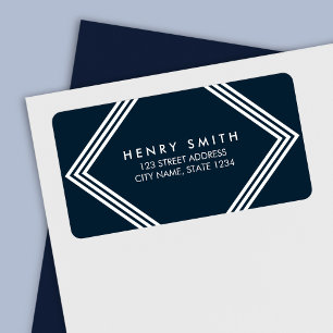 Modern Dark Blue & White Borders Geometric Address Label