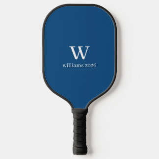 Modern Dark Blue & White Monogram Pickleball Padd Paddle