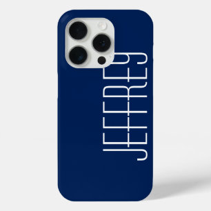 Modern Dark Blue & White, Personalised Jumbo Name iPhone 15 Pro Case