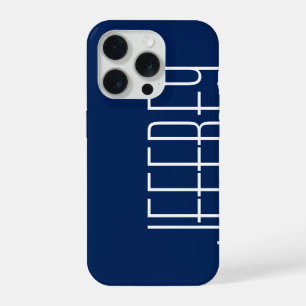 Modern Dark Blue & White, Personalised Jumbo Name iPhone 15 Pro Case