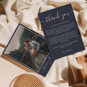 Modern Dark Blue with Two Photo Wedding Thank You Card