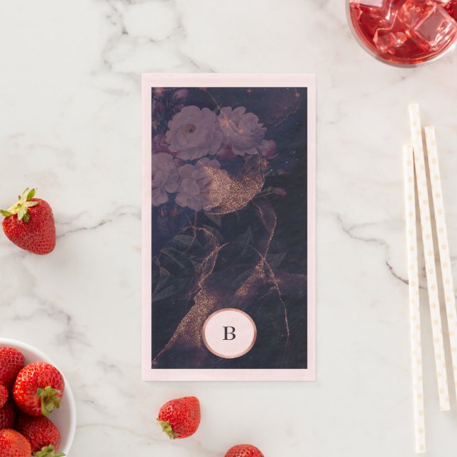 Modern Dark Boho Floral Arch Rose Gold Wedding Napkin (Insitu)