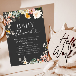 Modern Dark Boho Floral Baby Brunch  Invitation