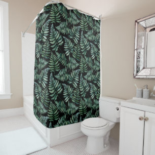 Modern Dark Botanical Fern Shower Curtain