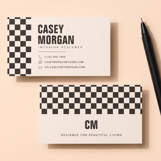 Modern Dark Brown Chequered Business Card (Creator Uploaded)