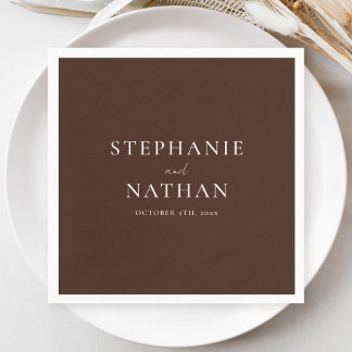 Modern Dark Brown Minimalist Wedding Napkin