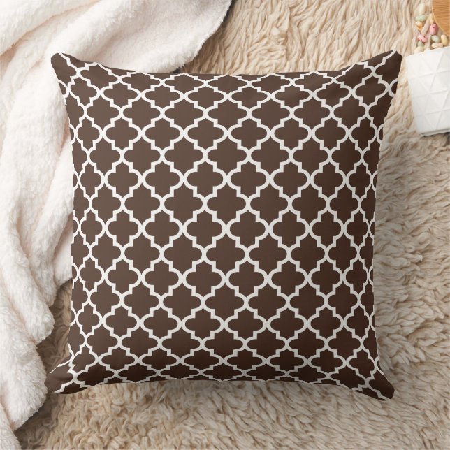 Modern Dark Brown Moroccan Quatrefoil Pattern Cushion (Blanket)