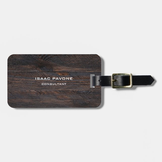 Modern Dark Brown Wood Design Professional Luggage Tag (Front Horizontal)