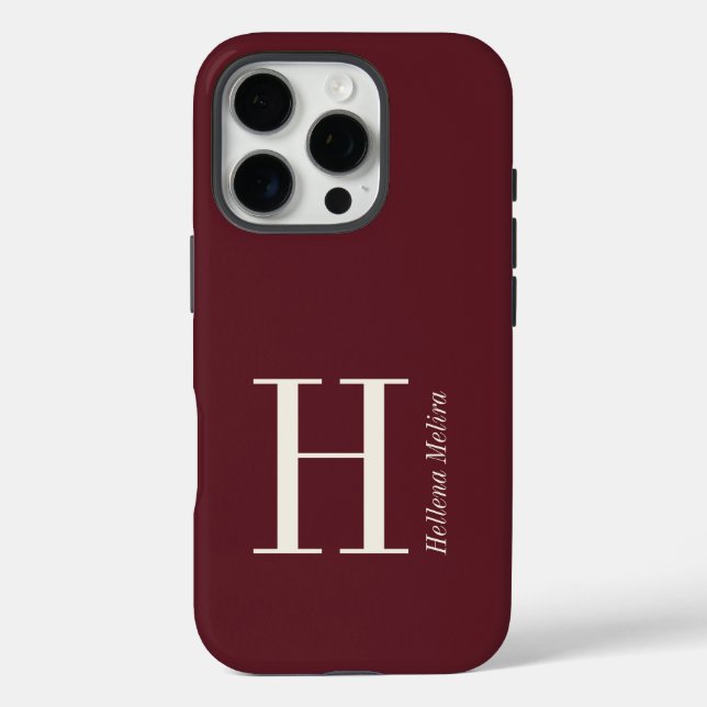 Modern Dark Burgundy Ivory Monogram Name Case-Mate iPhone Case (Back)