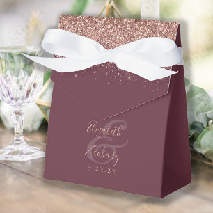 Modern Dark Burgundy Rose Gold Glitter Wedding Favour Box