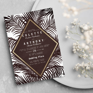 Modern dark burgundy tropical palm Wedding Invitation