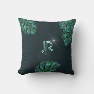 Modern Dark Emerald Tropical Foliage Throw Pillow