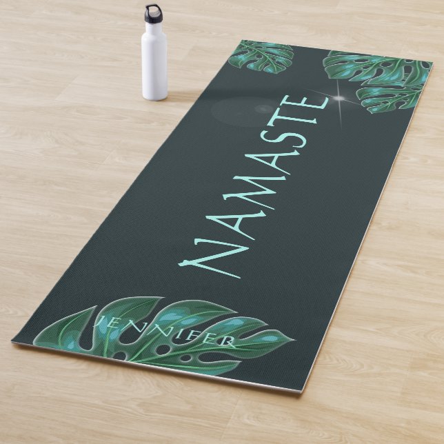 Modern Dark Emerald Tropical Foliage Yoga Mat (In Situ)